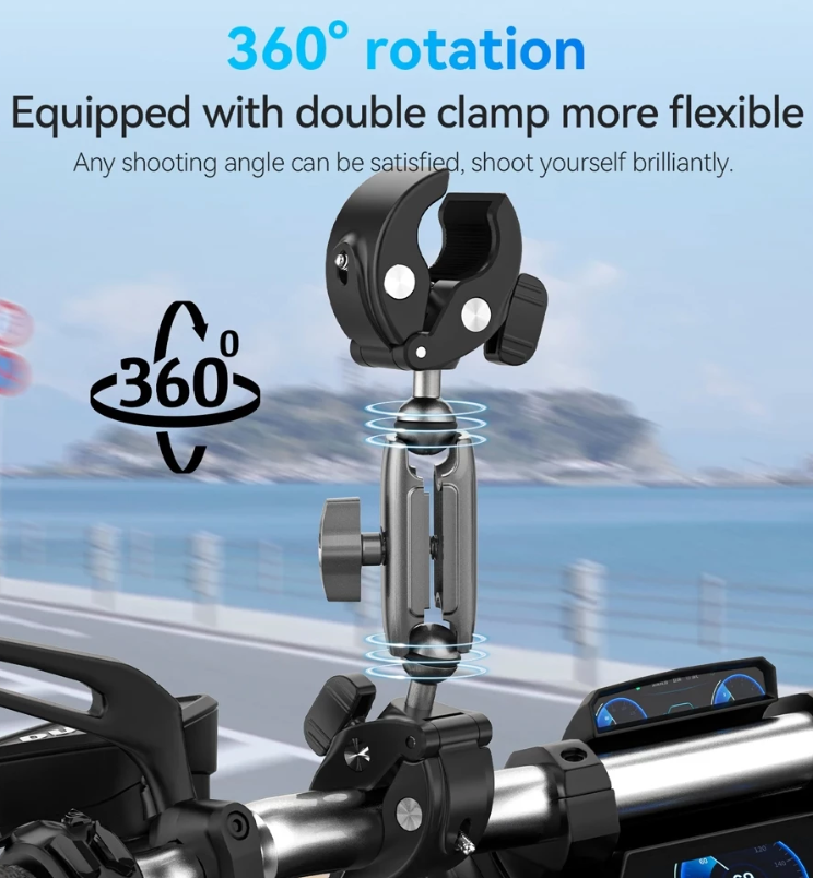 Telesin Dual Head Clamp + 360 Ballhead Arm