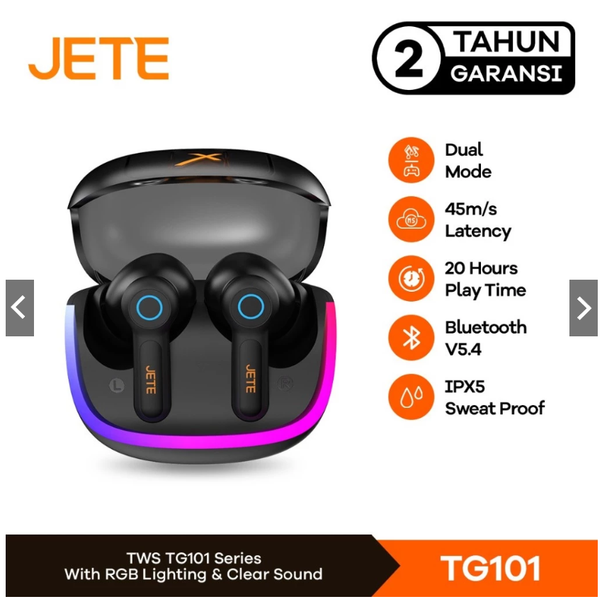 Tws Gaming - Earphone Bluetooth JETEX TG101 BT 5.4 Enc 4 Mic with IpX5 Sweatproof